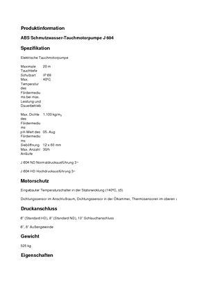 Pompy zatapialne ściekowe ABS-Pumpen J 604 HD