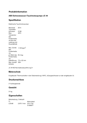 Pompy zatapialne ściekowe ABS-Pumpen JC 34 HD