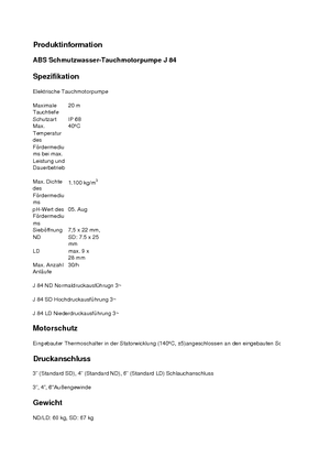 Pompy zatapialne ściekowe ABS-Pumpen J 84 LD direkt