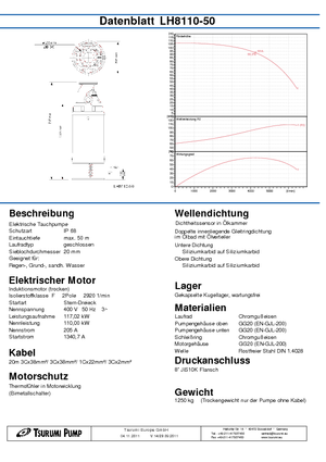 Pompy zatapialne ściekowe Tsurumi-Pumpen LH8110-50