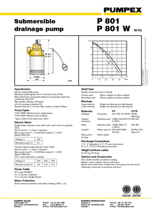 Pompy zatapialne ściekowe Pumpex P 801 N 32