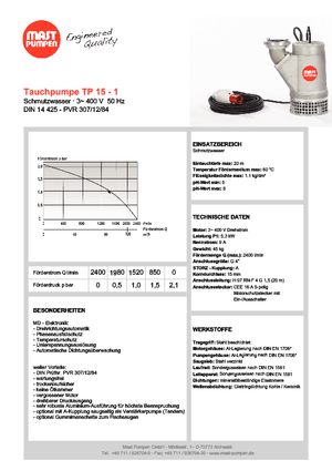 Pompy zatapialne ściekowe Mast-Pumpen TP 15-1