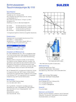 Pompy zatapialne ściekowe Sulzer XJ 110 ND