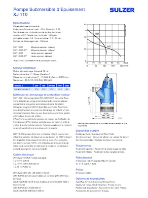 Pompy zatapialne ściekowe Sulzer XJ 110 ND