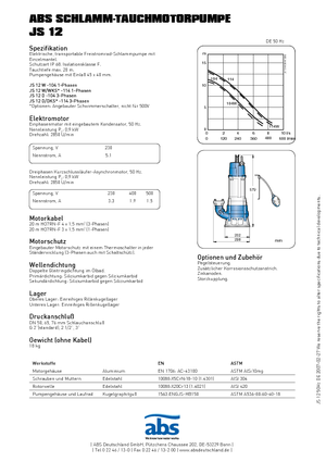 Pompy zatapialne do wody brudnej ABS-Pumpen JS 12 W