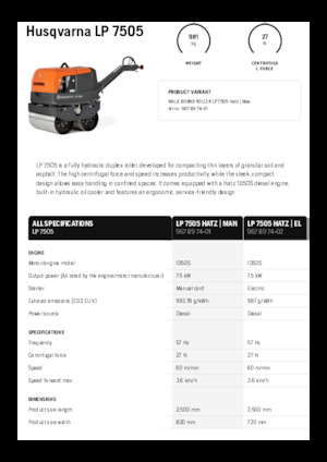 Walce wibracyjne tandemowe Husqvarna LP 7505