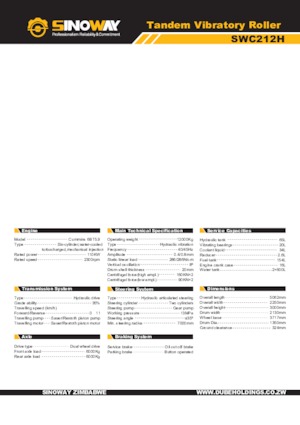 Walce wibracyjne tandemowe Sinoway SWC212H
