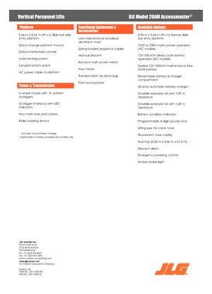 Kołowe platformy robocze z masztem pionowym JLG 20AM