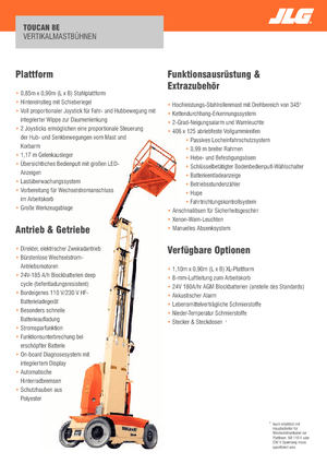 Kołowe platformy robocze z masztem pionowym JLG-Toucan Toucan 8E XL
