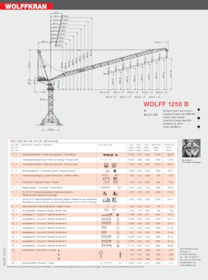 Żurawie wieżowe górnoobrotowe z wysięgnikiem wychylnym Wolffkran 1250 B