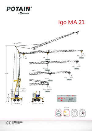 Żurawie wieżowe dolnoobrotowe z wysięgnikiem wodzakowym Potain Igo MA 21