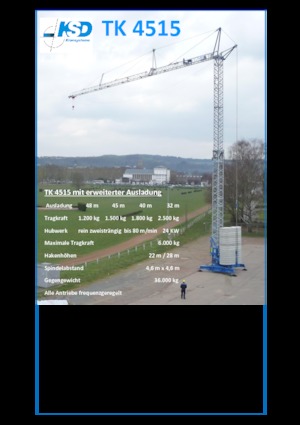 Żurawie wieżowe dolnoobrotowe z wysięgnikiem wodzakowym KSD TK 4515 (2,5m)