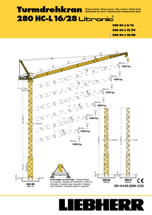 Żurawie wieżowe górnoobrotowe z wysięgnikiem wychylnym Liebherr 280 HC-L 16/28  Litronic