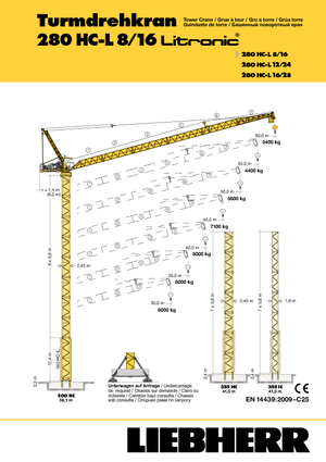 Żurawie wieżowe górnoobrotowe z wysięgnikiem wychylnym Liebherr 280 HC-L 8/16  Litronic