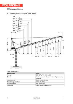 Żurawie wieżowe górnoobrotowe z wysięgnikiem wychylnym Wolffkran 630 B