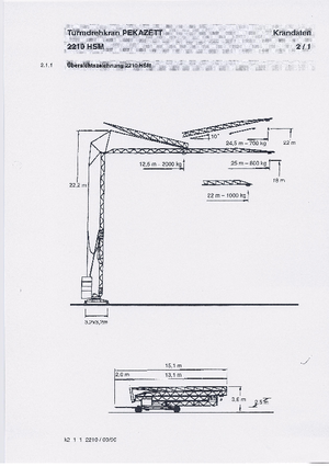 Żurawie wieżowe dolnoobrotowe z wysięgnikiem wodzakowym Pekazett 2210 HSM