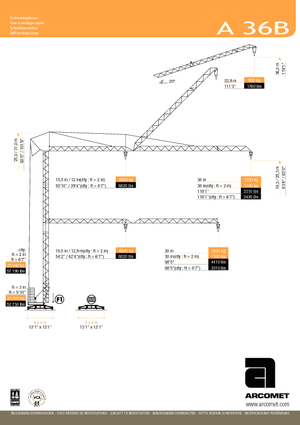 Żurawie wieżowe dolnoobrotowe z wysięgnikiem wodzakowym Arcomet A 36 B