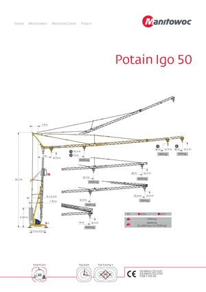 Żurawie wieżowe dolnoobrotowe z wysięgnikiem wodzakowym Potain IGO 50
