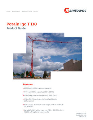 Żurawie wieżowe dolnoobrotowe z wysięgnikiem wodzakowym Potain IGO T 130