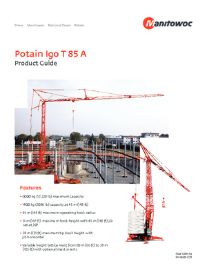 Żurawie wieżowe dolnoobrotowe z wysięgnikiem wodzakowym Potain IGO T 85