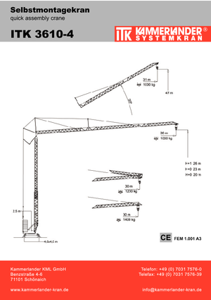Żurawie wieżowe dolnoobrotowe z wysięgnikiem wodzakowym ITK ITK 3610-4