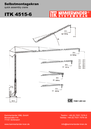 Żurawie wieżowe dolnoobrotowe z wysięgnikiem wodzakowym ITK ITK 4515-6