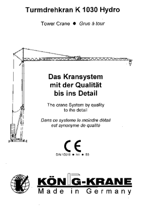 Żurawie wieżowe dolnoobrotowe z wysięgnikiem wodzakowym König K 1030 H (R2,5m)