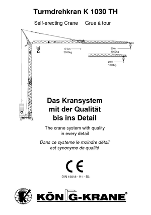 Żurawie wieżowe dolnoobrotowe z wysięgnikiem wodzakowym König K 1030 TH