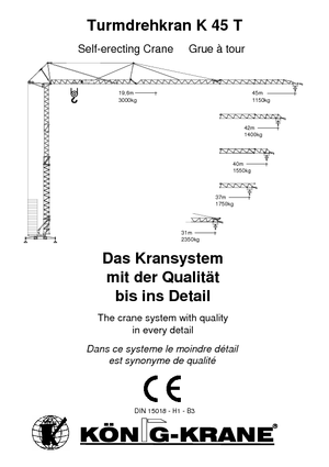 Żurawie wieżowe dolnoobrotowe z wysięgnikiem wodzakowym König K 45 T