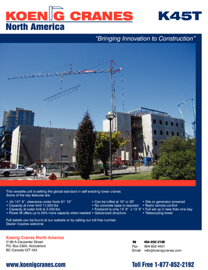 Żurawie wieżowe dolnoobrotowe z wysięgnikiem wodzakowym König K 45 T