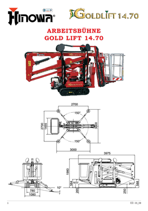 Gąsienicowe, przegubowe podnośniki koszowe Hinowa GL 14.70