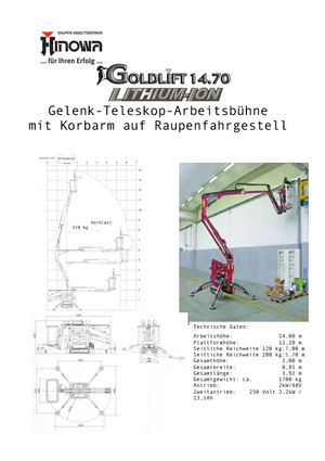 Gąsienicowe, przegubowe podnośniki koszowe Hinowa Goldlift 14.70 IIIS