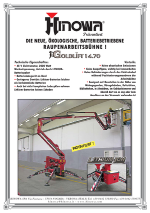 Gąsienicowe, przegubowe podnośniki koszowe Hinowa Goldlift 14.70 IIIS