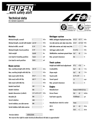 Gąsienicowe platformy teleskopowe TEUPEN LEO36T