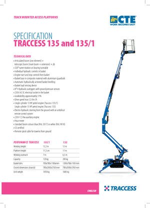 Gąsienicowe, przegubowe podnośniki koszowe CTE Traccess 135-1