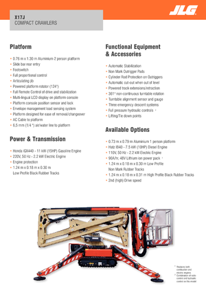 Gąsienicowe, przegubowe podnośniki koszowe JLG X17J Plus