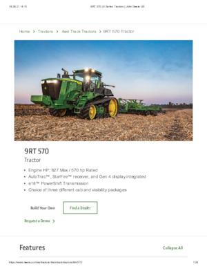 Ciągniki na gąsienicach gumowych John Deere 9RT 570