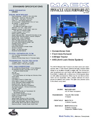 Ciągniki siodłowe Mack PINNACLE CA68 Conventional CHU602 MP8 4x2