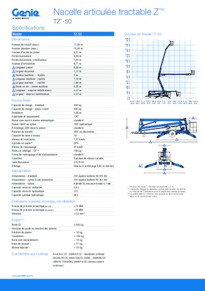 Platformy robocze na wysięgniku przegubowym mocowane na przyczepie Genie TZ™-50