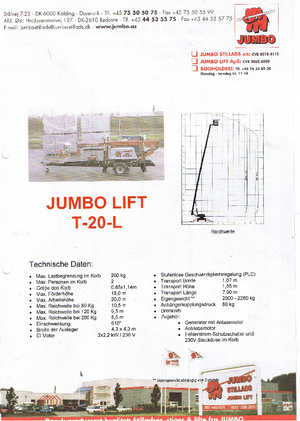 Platformy robocze na wysięgniku teleskopowym mocowane na przyczepie Jumbo Lift T 20 L
