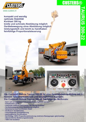 Platformy robocze na wysięgniku przegubowym mocowane na ciężarówce Custers Taurus 300-22