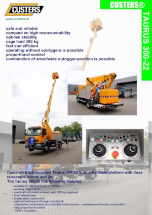 Platformy robocze na wysięgniku przegubowym mocowane na ciężarówce Custers Taurus 300-22