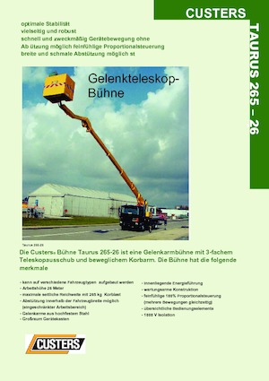 Platformy robocze na wysięgniku przegubowym mocowane na ciężarówce Custers Taurus 330-26