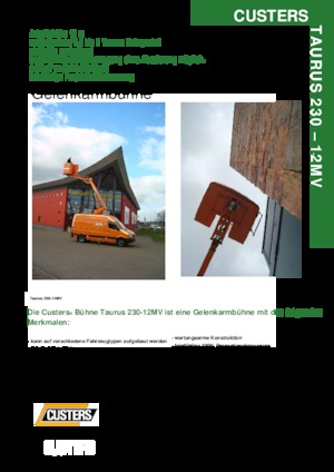 Platformy robocze na wysięgniku przegubowym mocowane na ciężarówce Custers Taurus 230- 12MV