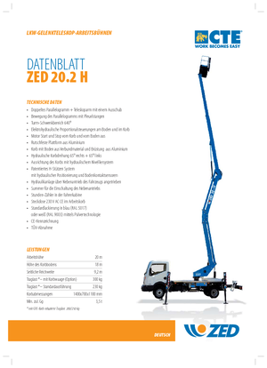 Platformy robocze na wysięgniku przegubowym mocowane na ciężarówce CTE ZED 20.2 H