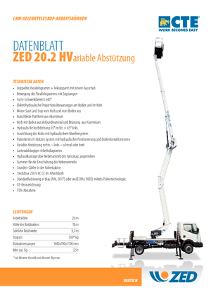 Platformy robocze na wysięgniku przegubowym mocowane na ciężarówce CTE ZED 20.2 HV