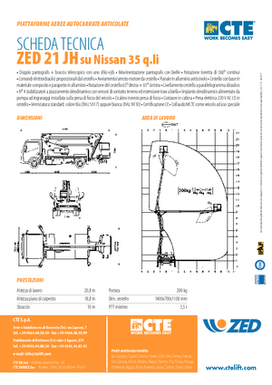 Platformy robocze na wysięgniku przegubowym mocowane na ciężarówce CTE ZED 21 JH