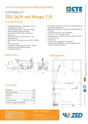 Platformy robocze na wysięgniku przegubowym mocowane na ciężarówce CTE ZED 26 JH
