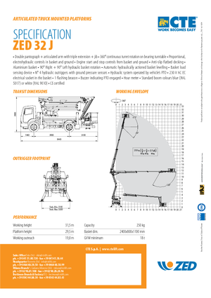 Platformy robocze na wysięgniku przegubowym mocowane na ciężarówce CTE ZED 32 J