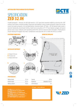Platformy robocze na wysięgniku przegubowym mocowane na ciężarówce CTE ZED 32 JH